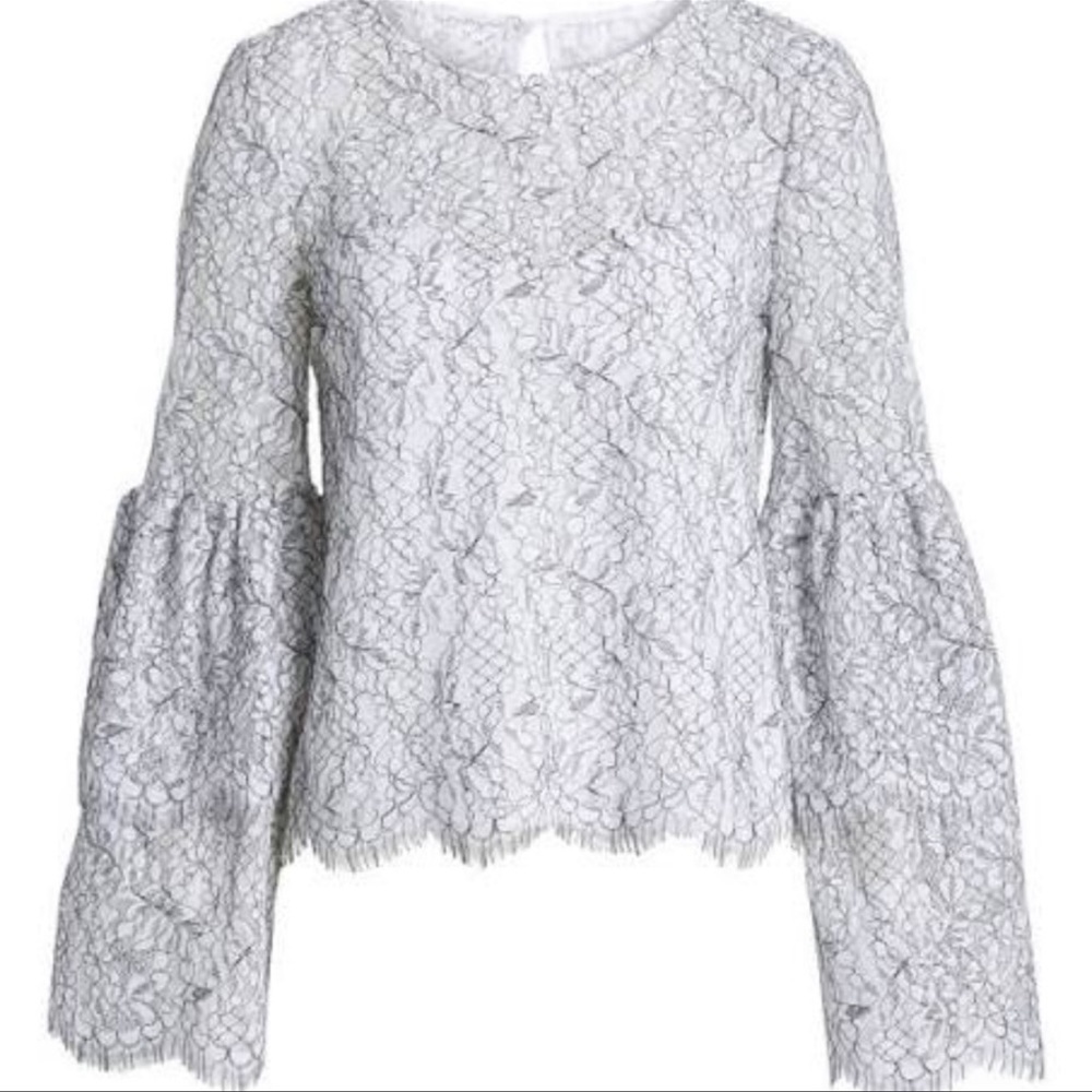 Cupcakes & CASHMERE Women's M Basewood Lace Bell Sleeve Blouse Top Black White - Picture 14 of 16